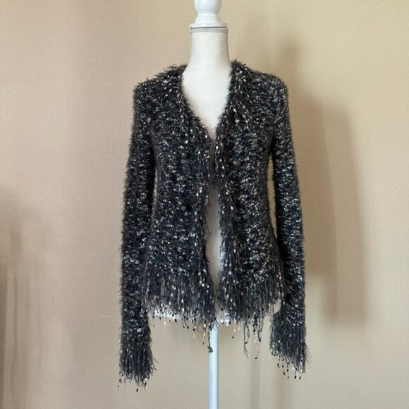 L’Agence Azure Blazer Grey Multi XS Fuzzy Fringe Open Cardigan Buttons Luxury - Picture 3 of 16